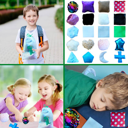 Sensory Tiles Bag - 20 Textured Kids Sensory Toys for Tactile Exploration, Fine Motor Skills - Montessori Learning Kit for Autism, ADHD, and Special Needs - Soft Touch Bean Bag Tiles