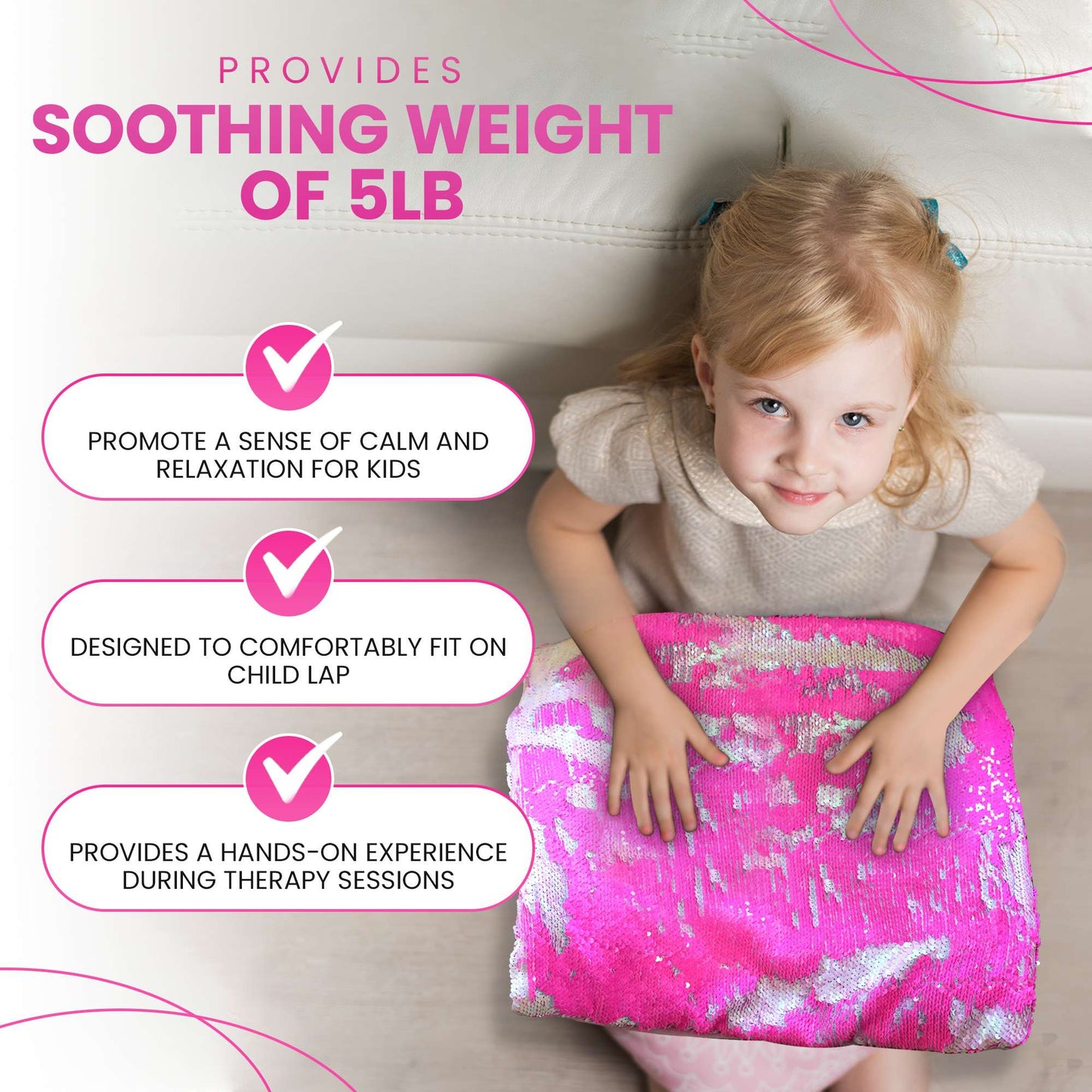 Weighted Lap Pad for Kids - 5lb Calming Sensory Lap Blanket with Sequin Flip Fabric for Tactile Stimulation Engagement - Promotes Comfort Focus and Relaxation