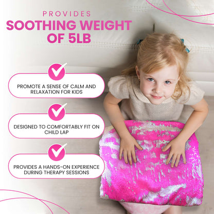 Weighted Lap Pad for Kids - 5lb Calming Sensory Lap Blanket with Sequin Flip Fabric for Tactile Stimulation Engagement - Promotes Comfort Focus and Relaxation