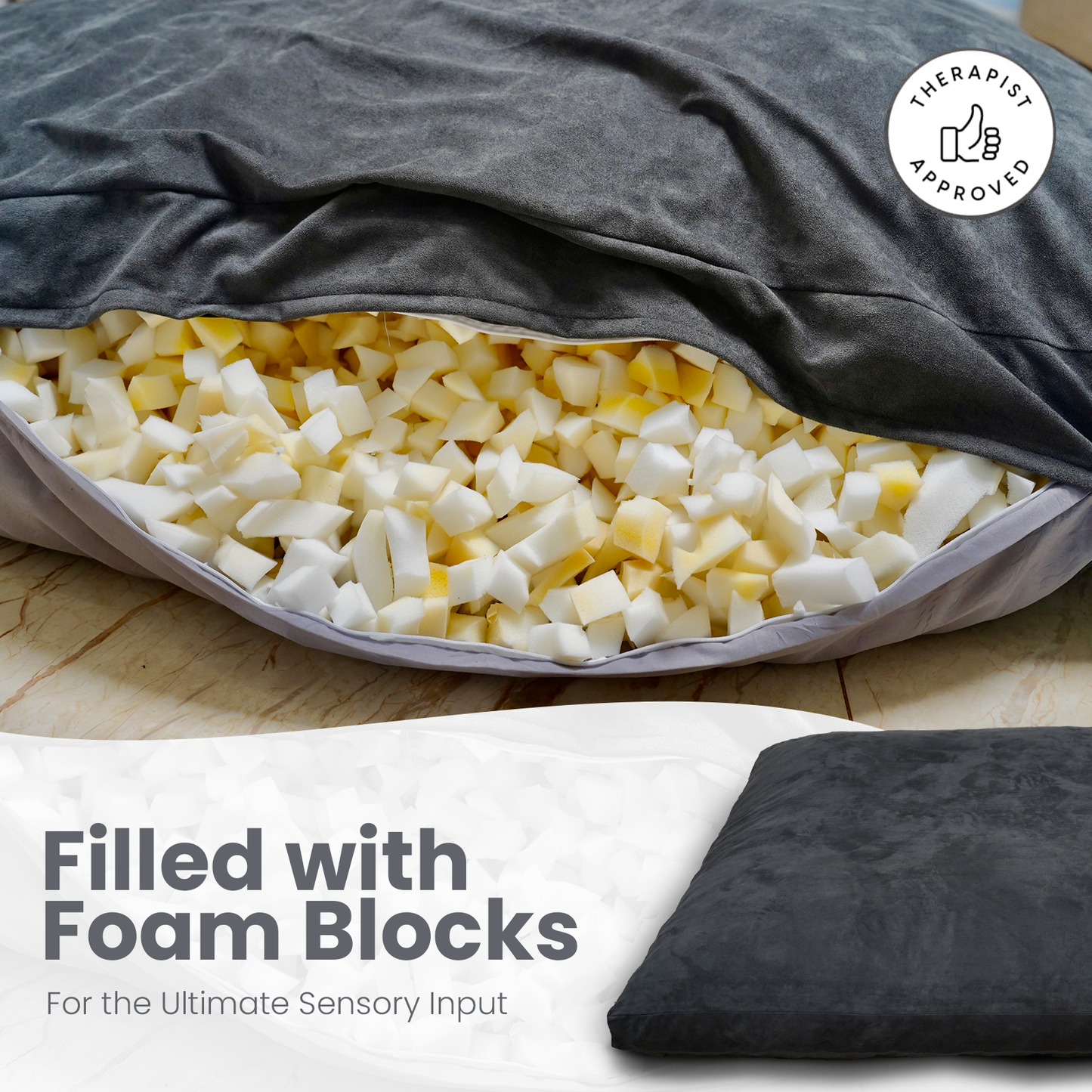 Crash Pad for Kids Sensory Pad with Foam Blocks - XL (6 Foot X 4 Foot) Grey - for Sensory Gym Room with Washable Cover