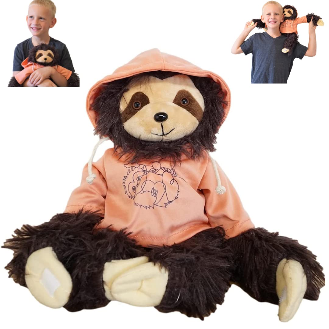 SENSORY4U Sloth Stuffed Animal Shirt - Three Toed Sloth Plush Toy with Pink Hoodie T-Shirt - Super Soft, Cute and Cuddly Stuffed Animals for Girls & Boys - Gift Wrapped