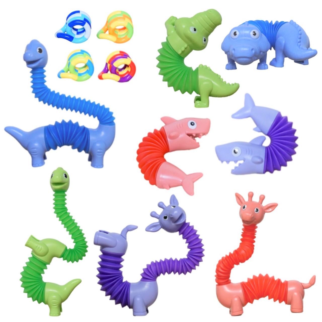 Animal Fidget Toys Bulk – Pack of 8 Pop Tubes Animal Toys and 4 Twist Chain Spinner Fidget Tubes – Cute and Attractive – Stress Relief Toys – Sensory Toys for Toddlers, Kids, and Adults
