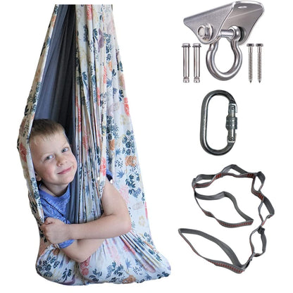 SENSORY4U Sensory Swing (Double Layered Sloth Print or Gray Fabric) Indoor Therapy Swing Snuggle Cuddle Hammock Cacoon for Children with Autism ADHD and Aspergers