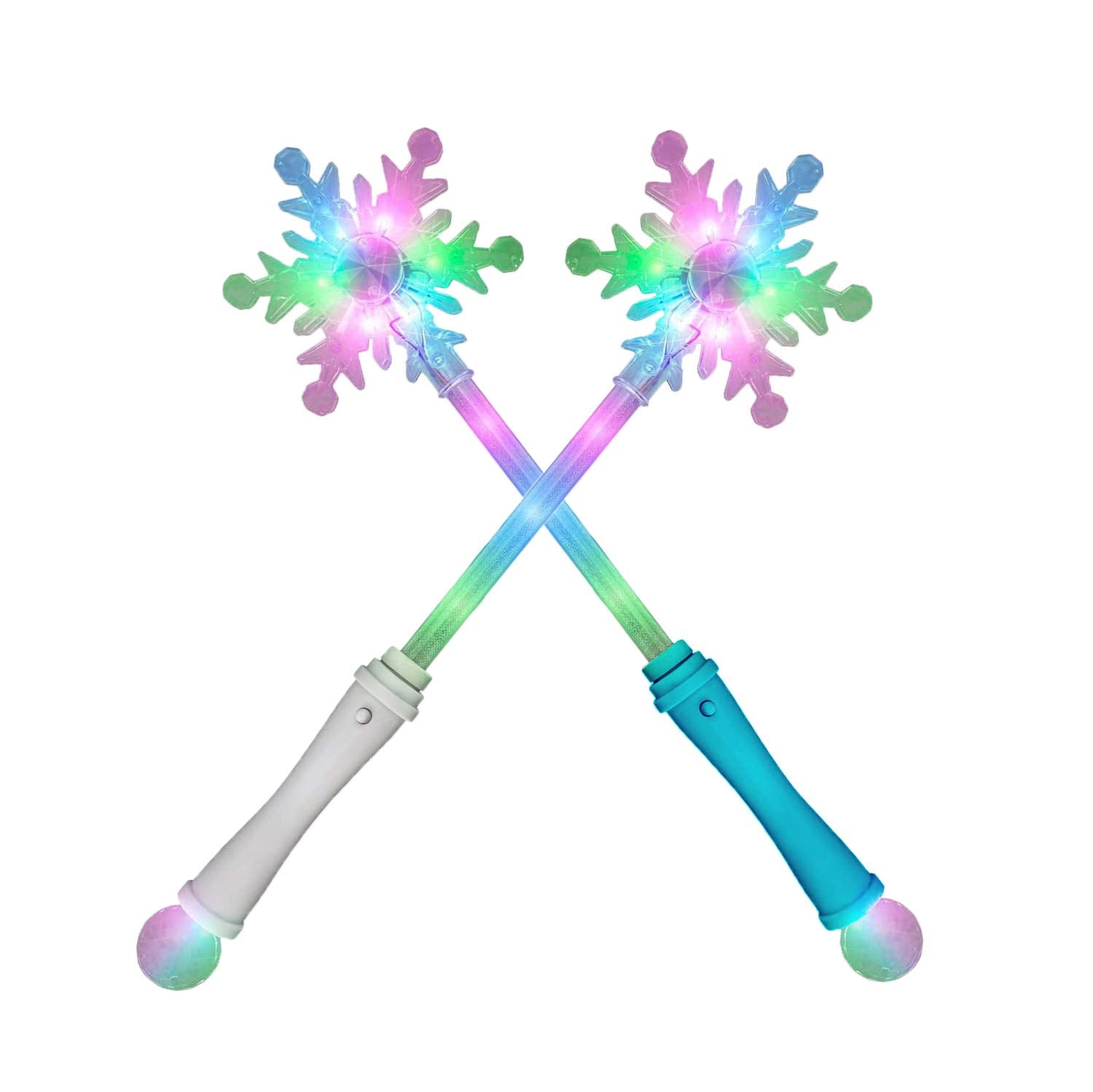 Sensory4u - 2 Pack - LED Light Up Frozen Snowflake Wand Toy for Kids - Perfect Costume Accessory for Princess