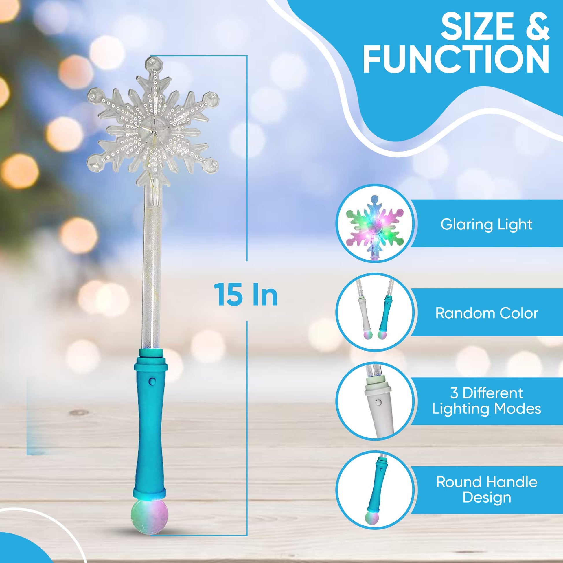Sensory4u - 2 Pack - LED Light Up Frozen Snowflake Wand Toy for Kids - Perfect Costume Accessory for Princess
