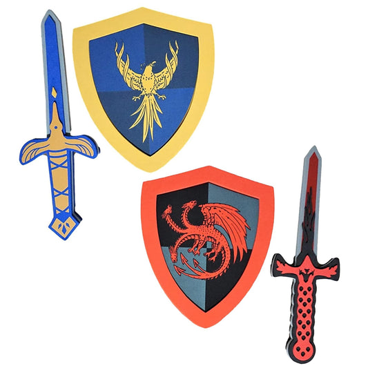 SENSORY4U Foam Sword and Shield Set Toy for Kids - Pretend Play Weapons - Knight and Dragon Light Versus Dark