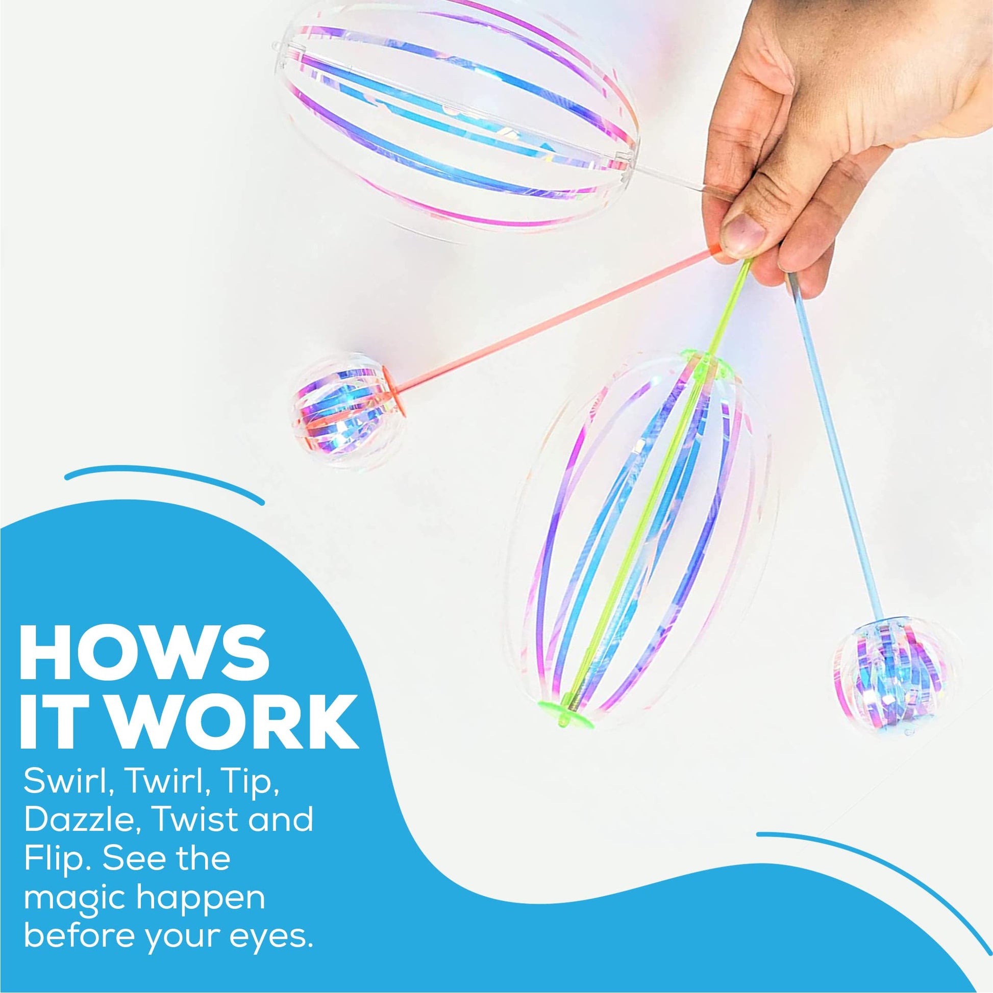 SENSORY4U Rainbow Twirler Stick - 4 Pack - Magic Party Bubble Wand - Spin Twirl Swirl and Dazzle - Fun Addicting Party Favor