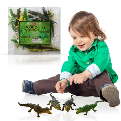 SENSORY4U Crocodile Toys 16 pcs 6 Inch Alligator Action Figure, Crocodile Hunter Action Figure, Crocodile Animal Toy - for Party Favors, Gifts, Prizes, Rewards, Giveaways - Assorted Colors