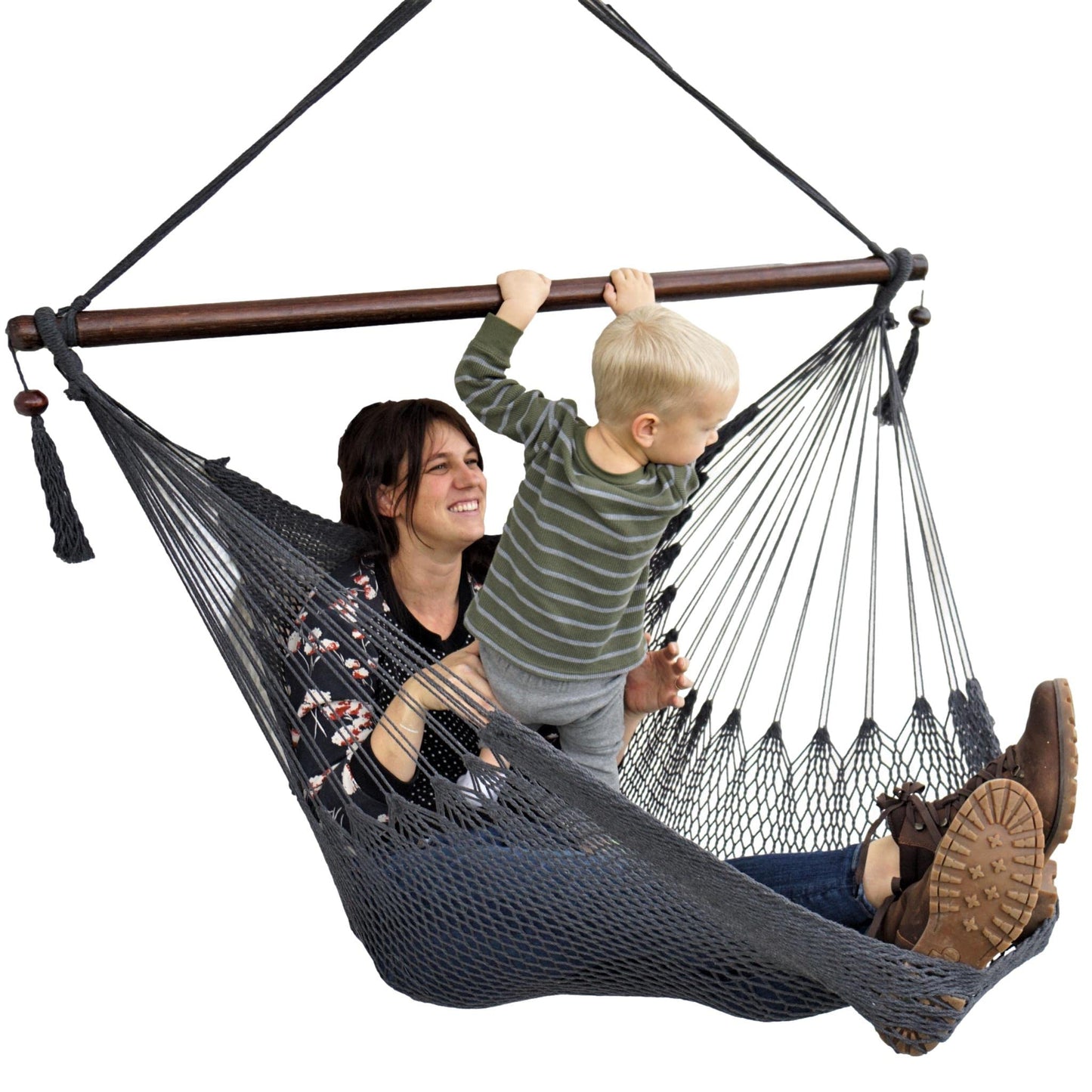 Fernweh4u Extra Large Caribbean Hammock Chair | XL String Porch Hammock Swing Chair Perfect for Both Outdoors & Indoors | Soft, Comfy & Durable Hanging Swing Chair | 48 in - Dark Grey
