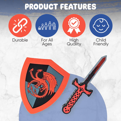 SENSORY4U Foam Sword and Shield Set Toy for Kids - Pretend Play Weapons - Knight and Dragon Light Versus Dark