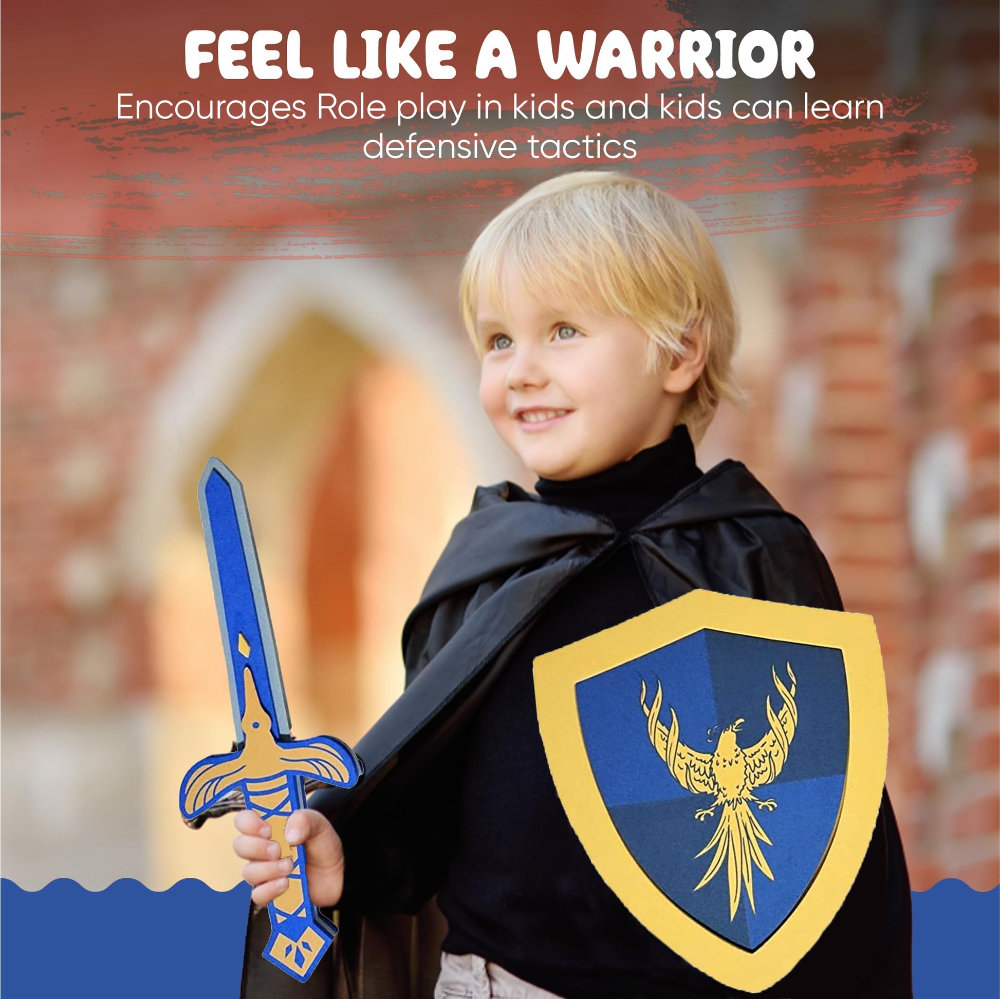 SENSORY4U Foam Sword and Shield Set Toy for Kids - Pretend Play Weapons - Knight and Dragon Light Versus Dark